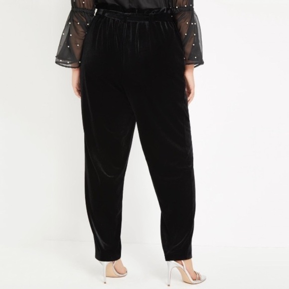 NWT Eloquii Velvet High Waisted Paperbag Pull On Tie Waist Pants In Black - Picture 3 of 8